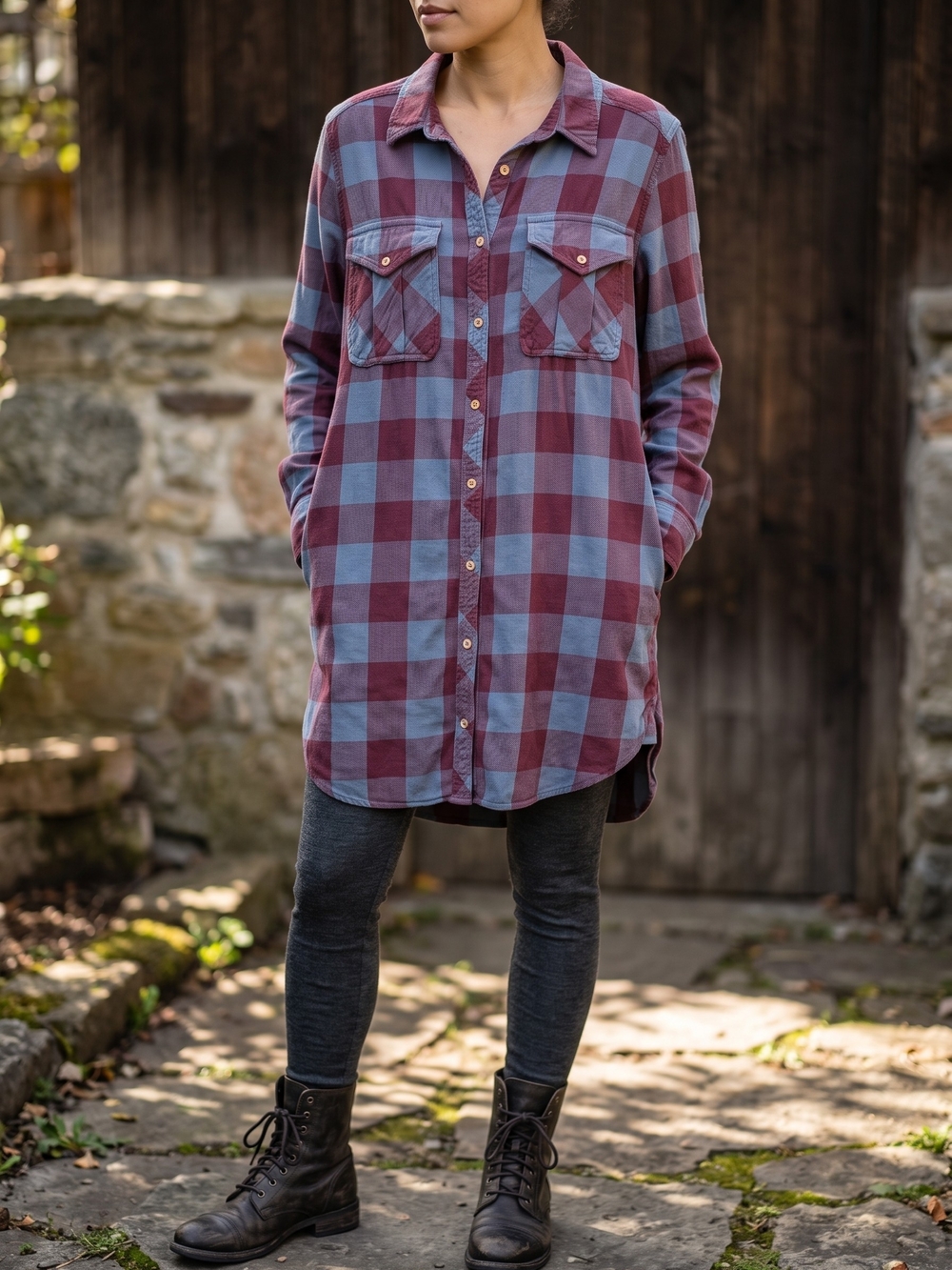 Wilfred Free Aritzia Buffalo Plaid Flannel Tunic Grunge Indie Sleaze Gorpcore